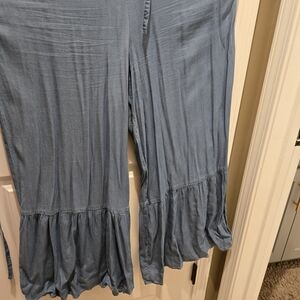 Blue Ruffled Hem Pants